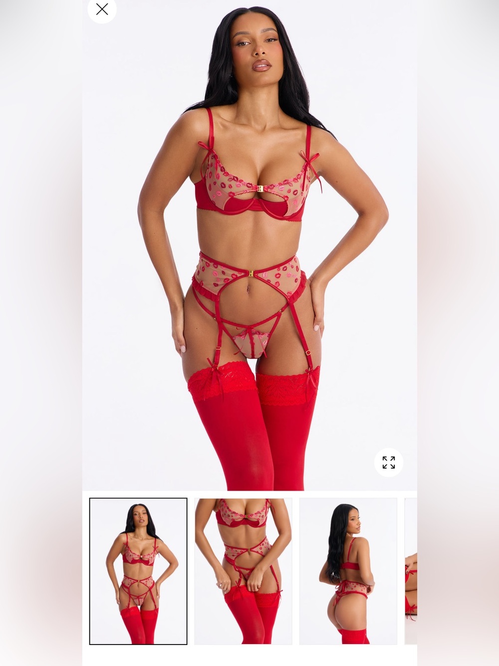 2/75$🔥Red Sheer Embroidered Underwire Bra & Garter Set